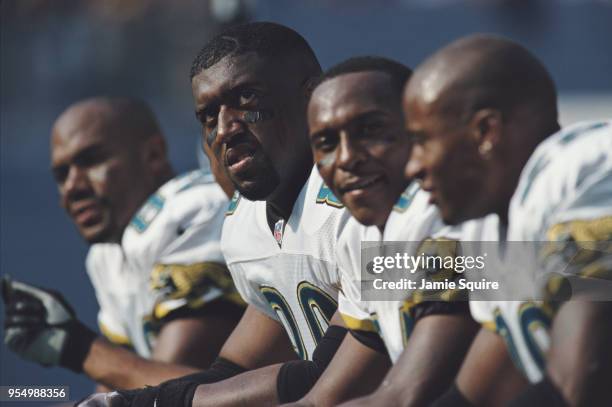 Second left Damon Jones, Tight End for the Jacksonville Jaguars during the American Football Conference Central game against the Pittsburgh Steelers...