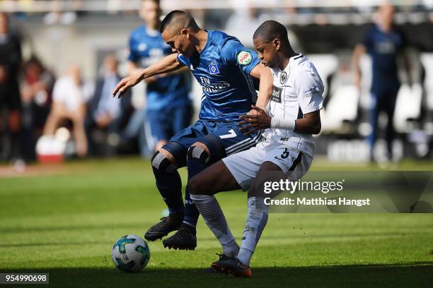 Bobby Wood of Hamburg fights for the ball with Gelson Fernandes of Frankfurt during the Bundesliga match between Eintracht Frankfurt and Hamburger SV...