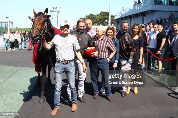 Driven by Jean Michel Bazire, trainer Sylvain Roger, owner Noel Lolic during the Criterium des 4 ans on May 5, 2018 in Paris, France.