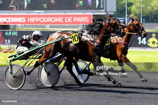 Driven by Jean Michel Bazire, trainer Sylvain Roger, owner Noel Lolic during the Criterium des 4 ans on May 5, 2018 in Paris, France.
