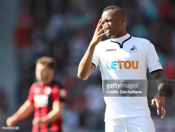 Mame Biram Diouf of Stoke City reacts during the Premier League match between AFC Bournemouth and Swansea City at Vitality Stadium on May 5, 2018 in...