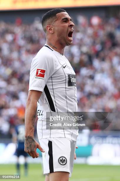 Omar Mascarell of Frankfurt celebrates after he scored a goal to make it 2:0 during the Bundesliga match between Eintracht Frankfurt and Hamburger SV...