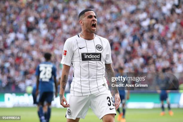 Omar Mascarell of Frankfurt celebrates after he scored a goal to make it 2:0 during the Bundesliga match between Eintracht Frankfurt and Hamburger SV...