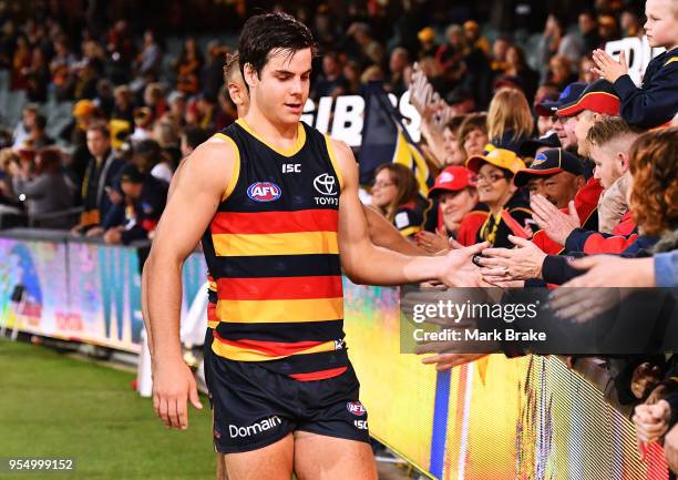 Darcy Fogarty of the Adelaide Crows thanks the fans after the round seven AFL match between the Adelaide Crows and the Carlton Blues at Adelaide Oval...