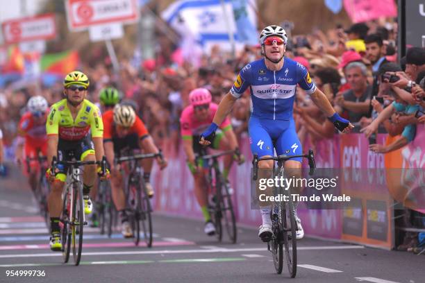 Arrival / Elia Viviani of Italy and Team Quick-Step Floors / Celebration / Jakub Mareczko of Italy and Team Wilier Triestina-Selle Italia / during...