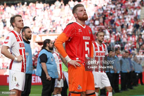 Timo Horn of 1.FC Koeln and players react after the Bundesliga match between 1. FC Koeln and FC Bayern Muenchen at RheinEnergieStadion on May 5, 2018...