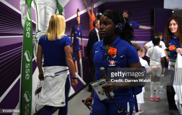 Eniola Aluko of Chelsea arrives at the stadium ahead of the SSE Women's FA Cup Final match between Arsenal Women and Chelsea Ladies at Wembley...