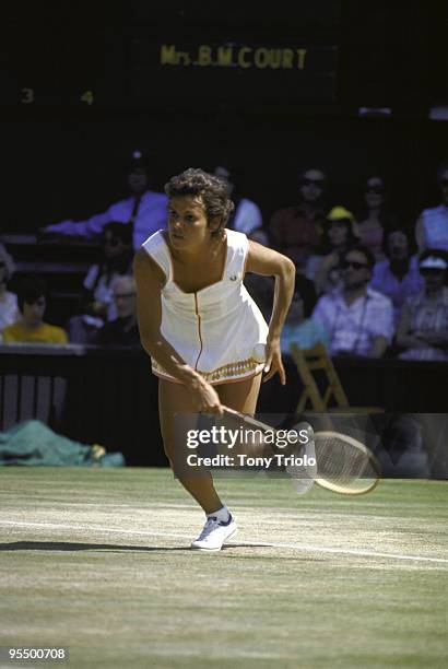 Australia Evonne Goolagong Cawley in action during Finals match vs USA Billie Jean King at All England Club. London, England 7/6/1975 CREDIT: Tony...