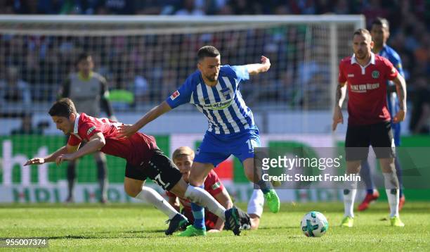 Pirmin Schwegler of Hannover is challenged by Pirmin Schwegler of Berlin during the Bundesliga match between Hannover 96 and Hertha BSC at HDI-Arena...