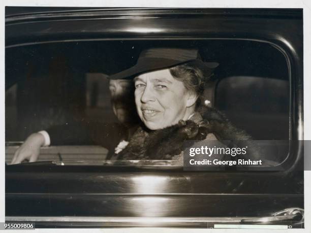 Eleanor roosevelt seated in automobile, 1/14/1937-Washington, D.C.: Eleanor Roosevelt photographed today as she arrived at the Washington jail for a...