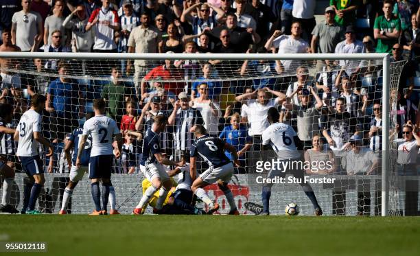 Jake Livermore of West Bromwich Albion scores his team's first goal of the game during the Premier League match between West Bromwich Albion and...