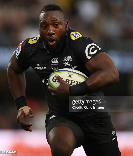 Tendai Beast Mtawarira of the Cell C Sharks during the Super Rugby match between Cell C Sharks and Highlanders at Jonsson Kings Park Stadium on May...