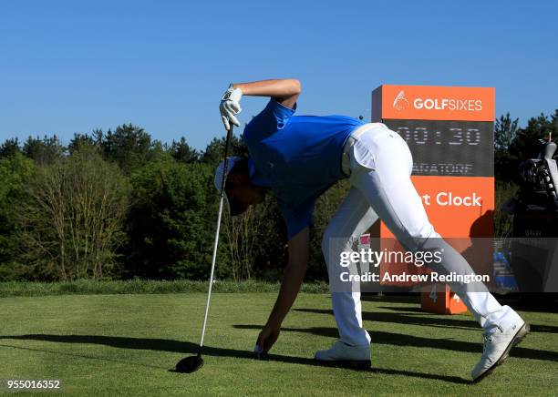 Renato Paratore of Italy tees off on the 4th hole during Day One of the GolfSixes at The Centurion Club on May 5, 2018 in St Albans, England.