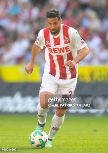 Cologne's Peruvian striker Claudio Pizarro plays the ball during the German first division Bundesliga football match 1 FC Cologne vs Bayern Munich,...