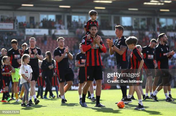 Charlie Daniels of AFC Bournemouth shows appreciation to the fans during a lap of honour after the Premier League match between AFC Bournemouth and...