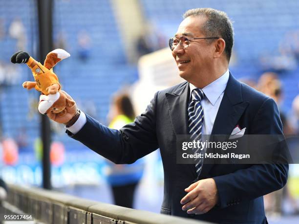 Leicester owner Vichai Srivaddhanaprabha looks on following the Premier League match between Leicester City and West Ham United at The King Power...