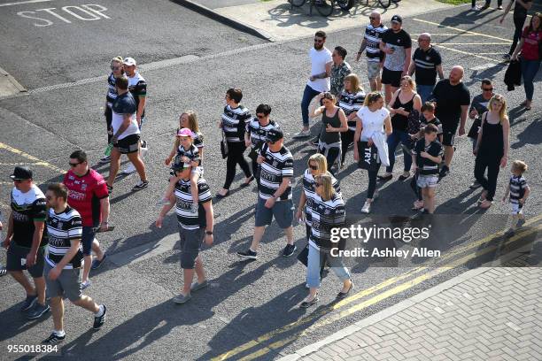 Fans of Hull FC make their way to the ticket office during the Betfred Super League match between Hull FC and Castleford Tigers at KCOM Stadium on...