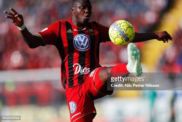 Patrick Kpozo of Ostersunds FK during the Allsvenskan match between Ostersunds FK and IFK Norrkoping at Jamtkraft Arena on May 5, 2018 in Ostersund,...