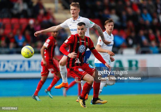 Dino Islamovic of Ostersunds FK during the Allsvenskan match between Ostersunds FK and IFK Norrkoping at Jamtkraft Arena on May 5, 2018 in Ostersund,...