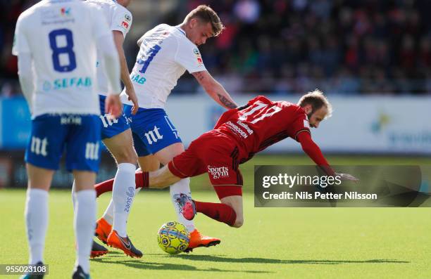 Eric Smith of IFK Norrkoping and Curtis Edwards of Ostersunds FK competes for the ball during the Allsvenskan match between Ostersunds FK and IFK...