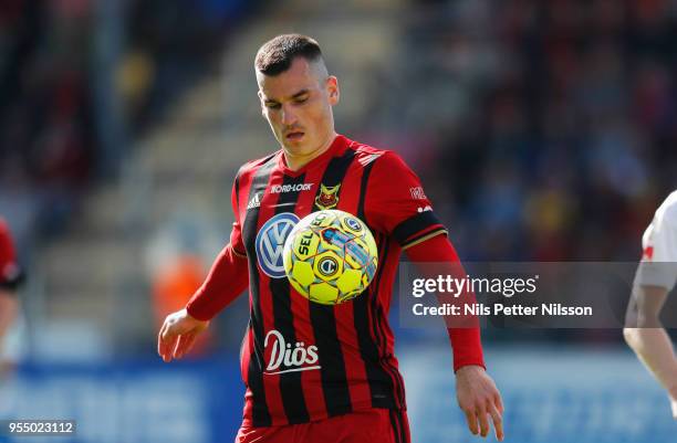 Dino Islamovic of Ostersunds FK during the Allsvenskan match between Ostersunds FK and IFK Norrkoping at Jamtkraft Arena on May 5, 2018 in Ostersund,...