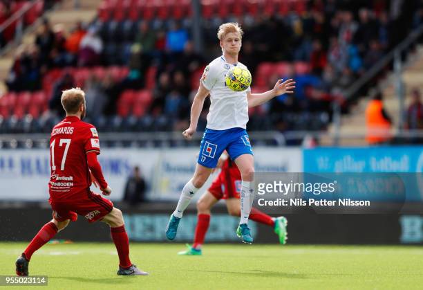 Curtis Edwards of Ostersunds FK and Kalle Holmberg of IFK Norrkoping during the Allsvenskan match between Ostersunds FK and IFK Norrkoping at...