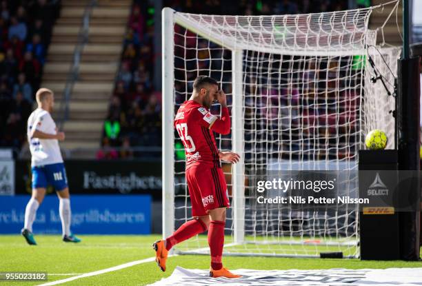 Saman Ghoddos of Ostersunds FK dejected during the Allsvenskan match between Ostersunds FK and IFK Norrkoping at Jamtkraft Arena on May 5, 2018 in...