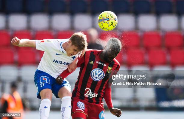 During the Arnor Sigurdsson of IFK Norrkoping and Ronald Mukibi of Ostersunds FK competes for the ball Allsvenskan match between Ostersunds FK and...