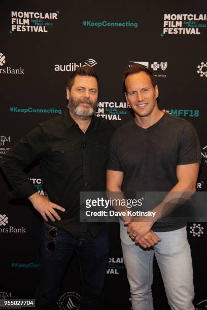 Actor Nick Offerman and Patrick Wilson arrive at the Montclair Film Festival on May 5, 2018 in Montclair, NJ.