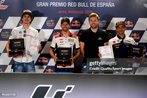 Lorenzo Baldassarri of Italy and Pons Hp40 Kalex, Cal Crutchlow of England and LCR Honda Castrol, Asier Illarramendi player of Real Sociedad and...