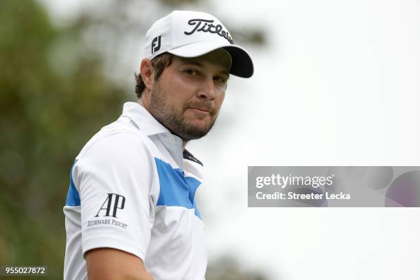 Peter Uihlein walks off the 16th tee during the third round of the 2018 Wells Fargo Championship at Quail Hollow Club on May 5, 2018 in Charlotte,...