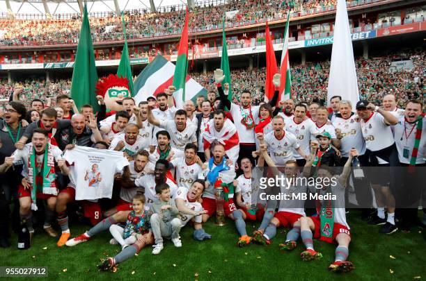Lokomotiv Moscow players celebrate their championship after the Russian Football League match between FC Lokomotiv Moscow and FC Zenit Saint...
