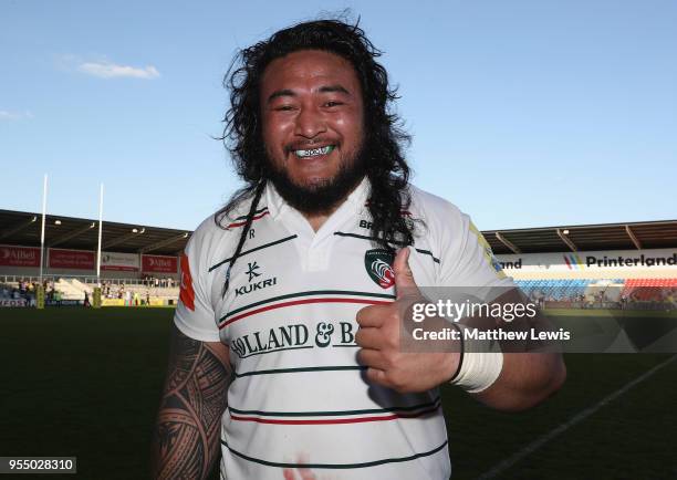 Logovi'i Mulipola of Leicester Tigers pictured after his last game for Leicester Tigers during of the Aviva Premiership match between Sale Sharks and...