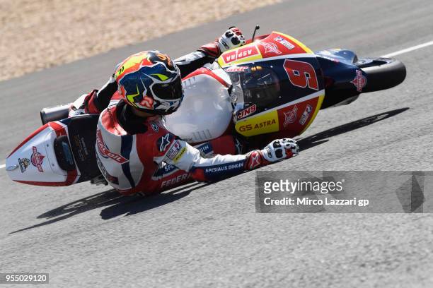 Jorge Navarro of Spain and Federal Oil Gresini Moto2 crashed out during the qualifying practice during the MotoGp of Spain - Qualifying at Circuito...