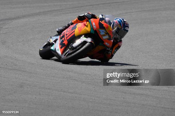 Brad Binder of South Africa and Red Bull KTM Ajo rounds the bend during the qualifying practice during the MotoGp of Spain - Qualifying at Circuito...
