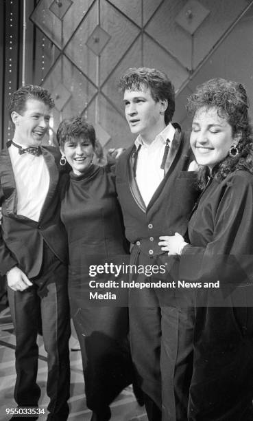 Johnny Logan at the Gaiety Theatre winning the Euro Song, circa March 1987 .