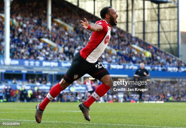 Nathan Redmond of Southampton celebrates after scoring his sides first goal during the Premier League match between Everton and Southampton at...