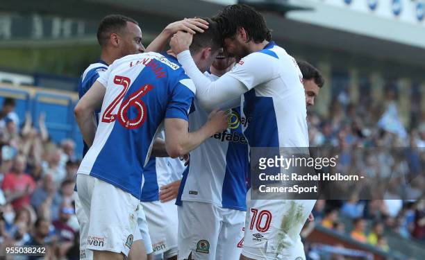 Blackburn Rovers' Darragh Lenihan celebrates scoring his side's first goal during the Sky Bet League One match between Blackburn Rovers and Oxford...