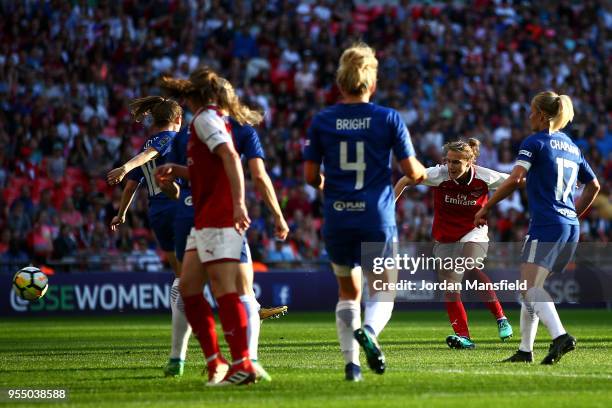 Vivianne Miedema of Arsenal scores her team's first goal of the game during the SSE Women's FA Cup Final match between Arsenal Women and Chelsea...