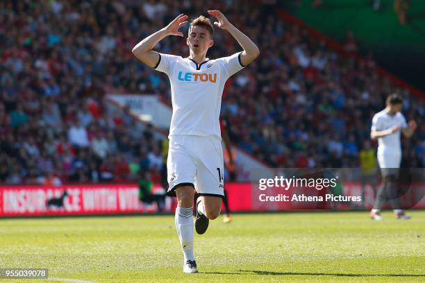 Tom Carroll of Swansea City during the Premier League match between AFC Bournemouth and Swansea City at Vitality Stadium on May 5, 2018 in...