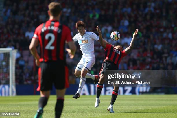 Ki Sung-yueng of Swansea City during the Premier League match between AFC Bournemouth and Swansea City at Vitality Stadium on May 5, 2018 in...