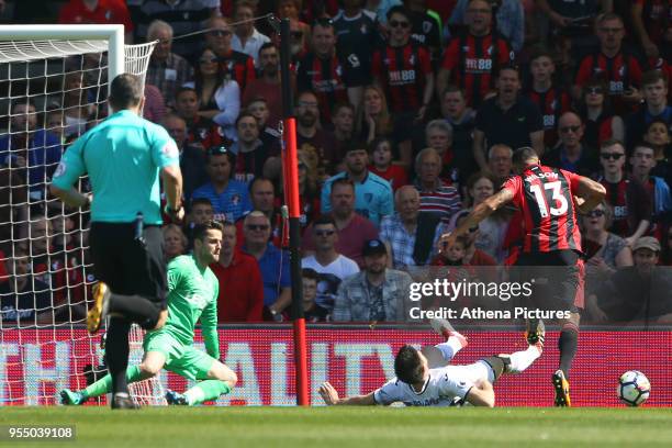 Federico Fernandez of Swansea City tackles Callum Wilson of Bournemouth during the Premier League match between AFC Bournemouth and Swansea City at...