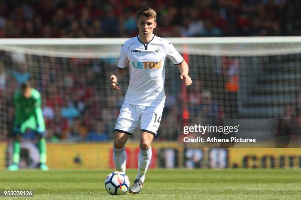 Tom Carroll of Swansea City during the Premier League match between AFC Bournemouth and Swansea City at Vitality Stadium on May 5, 2018 in...