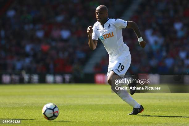 Andre Ayew of Swansea City during the Premier League match between AFC Bournemouth and Swansea City at Vitality Stadium on May 5, 2018 in...