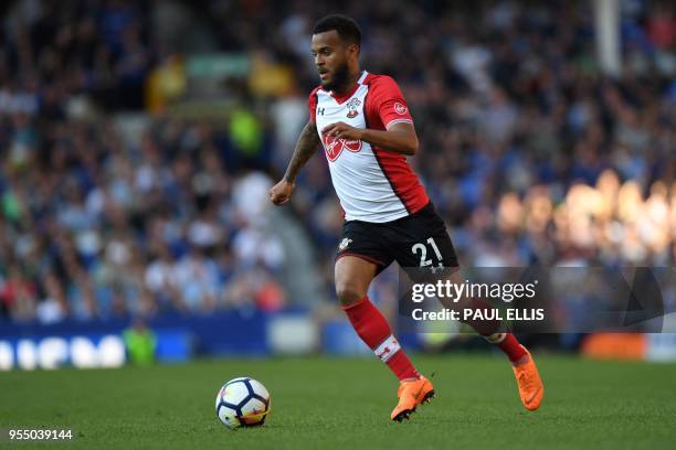 Southampton's English defender Ryan Bertrand controls the ball during the English Premier League football match between Everton and Southampton at...