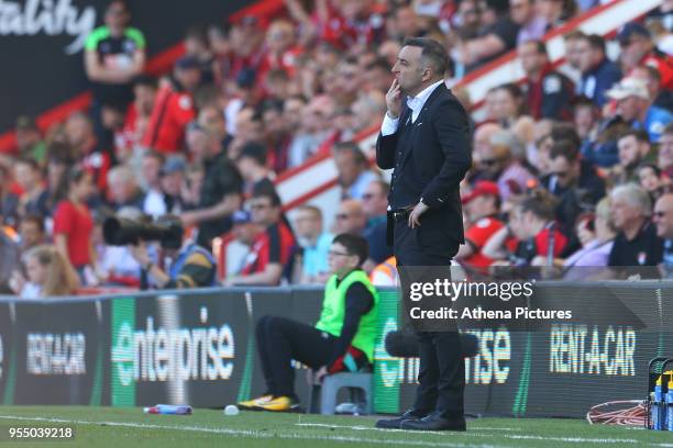 Swansea City manager Carlos Carvalhal during the Premier League match between AFC Bournemouth and Swansea City at Vitality Stadium on May 5, 2018 in...