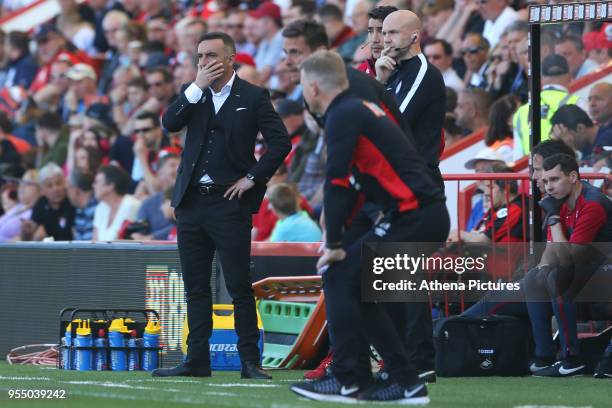 Swansea City manager Carlos Carvalhal during the Premier League match between AFC Bournemouth and Swansea City at Vitality Stadium on May 5, 2018 in...