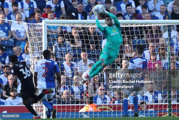 Blackburn Rovers' David Raya makes a save during the Sky Bet League One match between Blackburn Rovers and Oxford United at Ewood Park on May 5, 2018...
