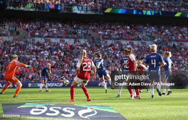 Arsenal Women's Vivianne Miedema scores his side's first goal of the game during the SSE Women's FA Cup Final at Wembley Stadium, London.