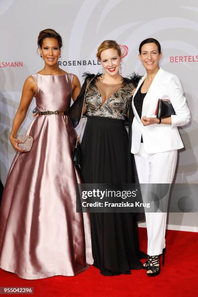 Maria Amiere, Isabel Edvardsson and Ulrike Frank attend the Rosenball charity event at Hotel Intercontinental on May 5, 2018 in Berlin, Germany.